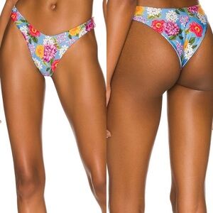 Agua Bendita X Revolve Avy Reversible Bikini Bottom in Blue & White Eden Floral